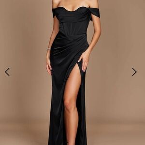 Black Sequin Off-Shoulder Gown with Slit